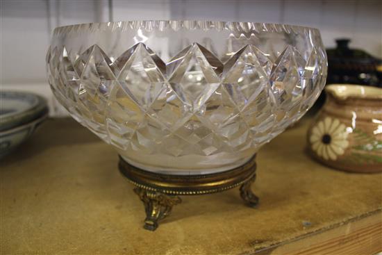 Ormolu foot cut glass bowl(-)